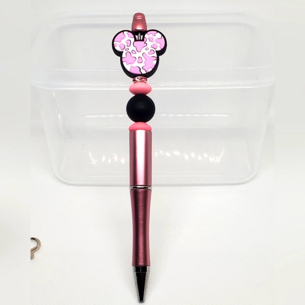 B2G1F Mickey Mouse Inspired Beaded Pen, Pink and White, NEW